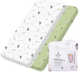 Lilly B. Organic Cotton GOTS, 2 Moses Basket Sheets, Compatible Next2me, Snuzpod and All Bedside Cribs, Bassinets up to 90x55cm Pack of 2 Sheets (Jungle - Without Protector)