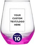 Custom Silica Stemless Wine Glasses 12 oz. Set of 10, Personalized Bulk Pack - Restaurant Glassware, Perfect for Pink Wine, White Wine, Cocktails - Pink