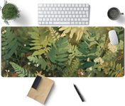 Cute Sage Forest Desk Mat Green Fern Gaming Mouse Pad, Anime Large Keyboard and Mouse Mat with Stitched Edges XL Desk Pad, Big Laptop Computer Mousepad for Girl Women Home Office Decor 31.5x11.8 in