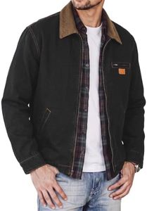 JMIERR Mens Denim Jacket Zip Detroit Workwear Coat, Black, M