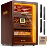 Cigar Humidor, Desktop Cigar Humidor Cabinet Triple-Sided Light with Digital Hygrometer, Humidifier and Humidity Packs. 4 Ceder Wood Drawers, Cigar Humidor Box can hold 200 Cigars. Present for Men