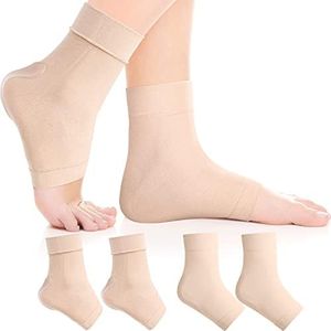 2 Pairs Heel Protector Heel Gel Sleeve Heel Compression Gel Sleeve Tendon Heel Protector Compression Padded Sleeve Socks for Ankle Swelling, Achilles Tendonitis, Plantar Fasciitis, Light Brown, brown