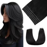 Pinkpearl Injected Seamless Tape in Hair Extensions 20inch #1B Natural Black 20pcs 55g Invisible Tape in Extensions Straight Real Human Hair(#1B-20inch)