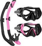JRing Dry Snorkel Set Panoramic Wide View & Anti-Fog Snorkelling Gear Professional Top Snorkel Package for Adults (Black+Pink)