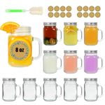 Mason Jars 8 oz with Handle Mason Jar Mugs with Lid Set of 12, Mason Jar Drinking Glasses With Handle, Mason Jar Cups