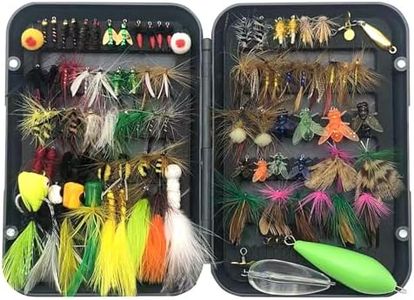 Hand Tied Fly Fishing Flies Assortment Kits, 88PCS Flies & Floating, Submersible Throwing Aid. Dry, Wet, Popper, Nymphs, Streamers, Wooly Buggers, Terrestrials | Trout, Bass Lure Set
