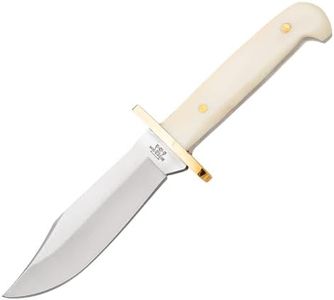 BEAR & SON Smooth Bone Baby Bowie Knife with Leather Sheath, White, 6 1/2