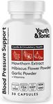 Youth & Tonic Natural Blood Pressure Support Supplement w/Hawthorn Hibiscus & High Potency Diuretic Herbs & Vitamins for Water Retention | 30 BP Capsules to Maintain a Good Health | Women & Men