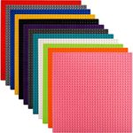 ZEAYEA 12 Pack Classic Baseplates, 10 x 10 Inch Building Base Plates for Kids, Compatible with Most Standard Building Bricks, 12 Colors Stackable Bases for Activity Table
