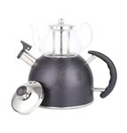 LIFE SMILE Tea Kettle | 2.5 Liter Whistling Kettle with 0.8L High Borosilicate Glass Tea Pot, Tea Pots for Stove Top Food Grade Stainless Steel, Loud Whistle Kettle for Tea, Coffee, Water, Milk