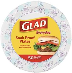 Glad Round Disposable Paper Plates for All Occasions | New & Improved Quality | Soak Proof, Cut Proof, Microwaveable Heavy Duty Disposable Plates | 10" Diameter, 50 Count Bulk Paper Plates