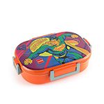 CELLO Feast Deluxe Kids Lunch Box Superman, Orange | Leak-Proof Snacks Tiffin Box for School Kids Inner Stainless Steel Mini Box | 2 Container with Locking Lid | Ideal for School & Picnic