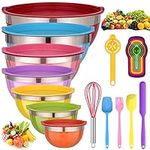 Mixing Bowls with Lids for Kitchen - 26 PCS Stainless Steel Nesting Colorful Mixing Bowls Set for Baking,Mixing,Serving & Prepping,Size 7, 5.5, 5, 4, 3, 2, 1.5QT,12 Cooking Utensils