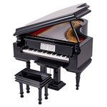 Black Baby Grand Piano Music Box with Bench and Black Case - Plays Fur Elise