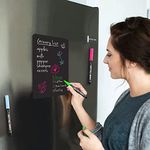 Magnetic Black Dry Erase Board for Fridge with Bright Neon Chalk Markers (12x8") - 4 Liquid Blackboard Markers with Magnet, Small Chalkboard Magnet White Board Refrigerator Magnetic Whiteboard Sheet