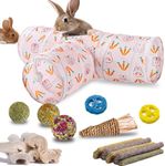 Mechpia Rabbit Toys, Bunny Tunnel & Tubes with Chew Toys for Grinding Teeth Apple Sticks Bamboo Carrot Loofah and Grass Ball for Rabbit Guinea Pig Chinchilla Ferret Rat