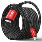 JSAUX 10ft/3M USB C to HDMI Cable, 4K@60Hz USB 3.1 Type C to HDMI 2.0 Cord, Type C to HDMI Cable Nylon Braided Wire Converter for Thunderbolt 3/4, i-Phone 15, Galaxy S24, MacBook Pro/Air, iPad Pro-Red