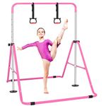 ITHWIU Extensible Creative Gymnastics Bar, Foldable Horizontal Bar with Adjustable Height, Practice Bar Gymnastic Family Training for Children, Pink with Bar Set