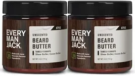 Every Man Jack Unscented Beard Butter - Fragrance Free for Sensitive Skin - Rejuvenates, Hydrates, and Styles Dry, Unruly Beards - Naturally Derived with Shea Butter and Coconut Oil - 4oz (2 Pack)