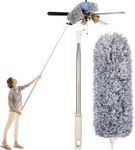 TIRALUHEM Microfiber Feather Duster Fan Cleaner Mop with extendable Pole 100 Inch with Anti Scratch Bendable Head Brush for Cleaning High Cobweb Stick high Ceiling Fan Ceiling Duster for Dust