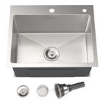 Drop-in Sink for Laundry & Kitchen – 22" x 18" x 9" Stainless Steel Top Mount Sink, Single Bowl, 3.5" Strainer, Easy-to-Clean, Durable Sink for Kitchen&Laundry, Brushed Finish