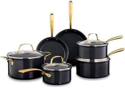 Lagostina Eleganza 2-Coat Non-Stick Ceramic 10-Piece Set, Includes 6.2in/7in/7.8in saucepans with lid, 8.6in stockpot with lid, 7.8in and 9.4in Open Skillet, Induction and Oven Safe 450°F