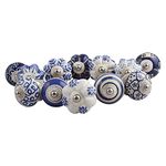 The Himalaya Craft Ceramic Vintage Assorted Blue Pottery Drawer, Door Knobs and Pulls Handle for Kitchen Cabinets Home Interior D�cor (10, Blue) - Pack of 10