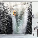 Ambesonne Waterfall Shower Curtain, Photo of Man Kayaking in Canoe Flowing Wild Water Nature Extreme Outdoors Print, Cloth Fabric Bathroom Decor Set with Hooks, 70" Long, Multicolor