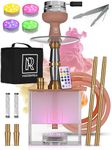 Rose Gold Shisha Set 2 Hose - YADO Square Hookah To Go with Hookah Charcoal Holder Heat Management Device and Big Rose Silicone Hookah Bowl and Bag for Shisha Portable Hookah Set with Everything