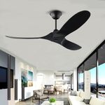 PLPUVO 70 Inch Black Ceiling Fan No Light, Large Airflow Outdoor Ceiling Fans 3 Blades Wood Propeller Damp Rated Exterior Ceiling Fan for Large House Porch Gazebo Cathedral, Reversible DC Motor