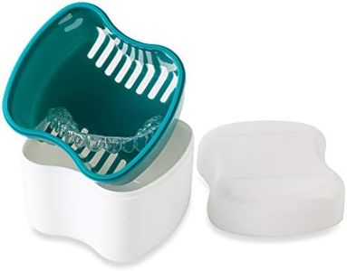 Denture Bath Case with Strainer Basket, Orthodontic Dental Retainer Storage Soak Container Cleaning Soaking Cup, Moth Guard Storage Box Holder for Office|Travel|Household