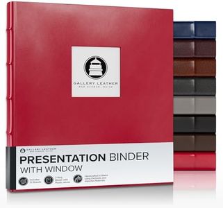 Gallery Leather 3 Ring Binder with Plastic Sleeves, Includes 10 Sheets, Sheet Size: 8.5" x 11" - Presentation Binder Rings with Window and Hubbed Spine, Thick: 1.25" Camden Red