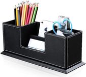 KINGFOM Office Supplies Desk Organizer Pu Leather Storage Box 4 Divided Compartments For Pen Business Card Remote Control Mobile Phone Cosmetics Collection Holder Black