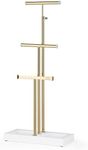 Love-KANKEI Jewelry Organizer Hanging with Metal and Wood Base, Necklace Holder with 3 Tier Tree Jewelry holder stand for Bracelets Earrings Rings,Height Adjustable, White and Gold