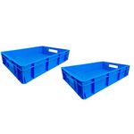 Xela Multipurpose Heavy Duty Blue Portable Plastic Crate Organizer Stackable Shelf Basket for Large Storage Bin Vegetable Fruit Fish Milk - 60x40x12cm ( Pack of 2 ) (Xela - 144)