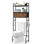 YBING Over The Toilet Storage Over Toilet Rack for Bathroom Freestanding Above Toilet Storage Cabinet with Fabric Drawer for Bathroom, Restroom, Laundry, Brown