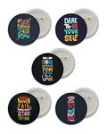 D2C Stainless Steel Safety Pin Printed Positive Vibes & Motivational Quotes Design Glossy Finished Button Badges | Pack of 5 (58 mm)