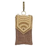 Vanya Handicraft Collection LONGING TO BUY Pearl Clutch Silk Saree Clutch Mobile Pouch Waist Clip Ladies Purse Gift for Women & Girls (Brown)