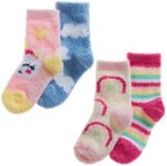 Undercover 4 Pairs Baby & Kids Cosy Soft Fluffy Lounge Slipper Socks with Rubber Grips, Baby Unicorn & Rainbows, 0 Months