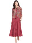 HELLO DESIGN Women's Rayon 3/4 Sleeve Flared Full-Length Maxi Dress (Maroon_Medium)