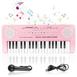 Shayson Keyboard Piano for Kids 37 Keys Music Keyboard with Microphone Portable Musical Instrument Toy Electronic Piano Birthday Gifts for Girls Ages 3-12 Pink