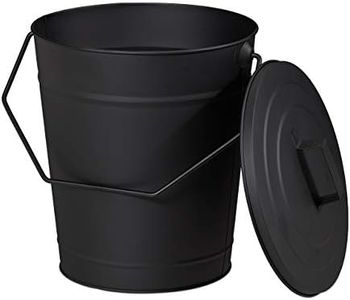 Relaxdays Ash Bucket with Lid, 12l, Charcoal Bin with Handle, Round, Fireplace/Stove/Barbecue, HWD: 34x32.5x28 cm, Black, Steel