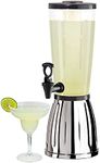 Oggi Beverage Dispenser, 3-Quart, 6-Pints with EZ-Pour Spigot & Ice Tube, Alcohol, Water, Juice, Iced Tea, Lemonade, Beer Container, Clear Drink Dispenser for Parties, Stainless Steel