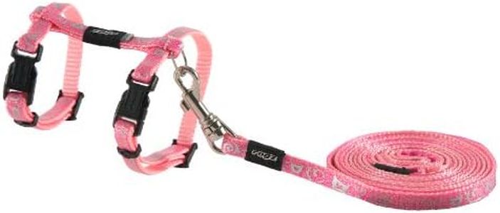 Rogz Sparklecat Cat Reflective Harness and Lead Set Pink Extra Small with Safety Elastic