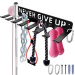 Home Gym Accessories Organization Storage Rack Equipment for Home 8 Hook Wall Hanger Display Gear Barbells Resistance Bands Jump Ropes Lifting Belt Hanger Accessories Hardware (Never give up)