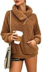 KIRUNDO Women's 2024 Winter Lapel Fuzzy Fleece Sweatshirt Faux Shearling Zipper Warm Sherpa Pullover Outwear With Pockets(Large, Khaki)