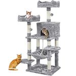 Yaheetech 150cm Large Cat Tree Tower Cat Scratching Posts with Condos/Hammock Cat Climbing Tower Cat Tree Centre for Indoor Cats, Light Grey