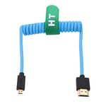 HangTon Micro HDMI to HDMI 4K 8K Ultra HD Cable for Sony A7c A6500 A7III Canon EOS M R5 R7 GH4 X-T4 Z50 Camera ATOMOS Ninja V Monitor Type A D HDMI 2.1 Blue Braided Coiled 30cm