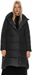 Orolay Women's Hooded Down Jacket Long Winter Coat Stand Collar Puffer Jacket Jet Black L