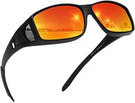 MEETSUN Fit Over Glasses Sunglasses for Men Women,Wrap Around Sunglasses Polarized UV400 Protection Black Frame-Red Mirror Lens